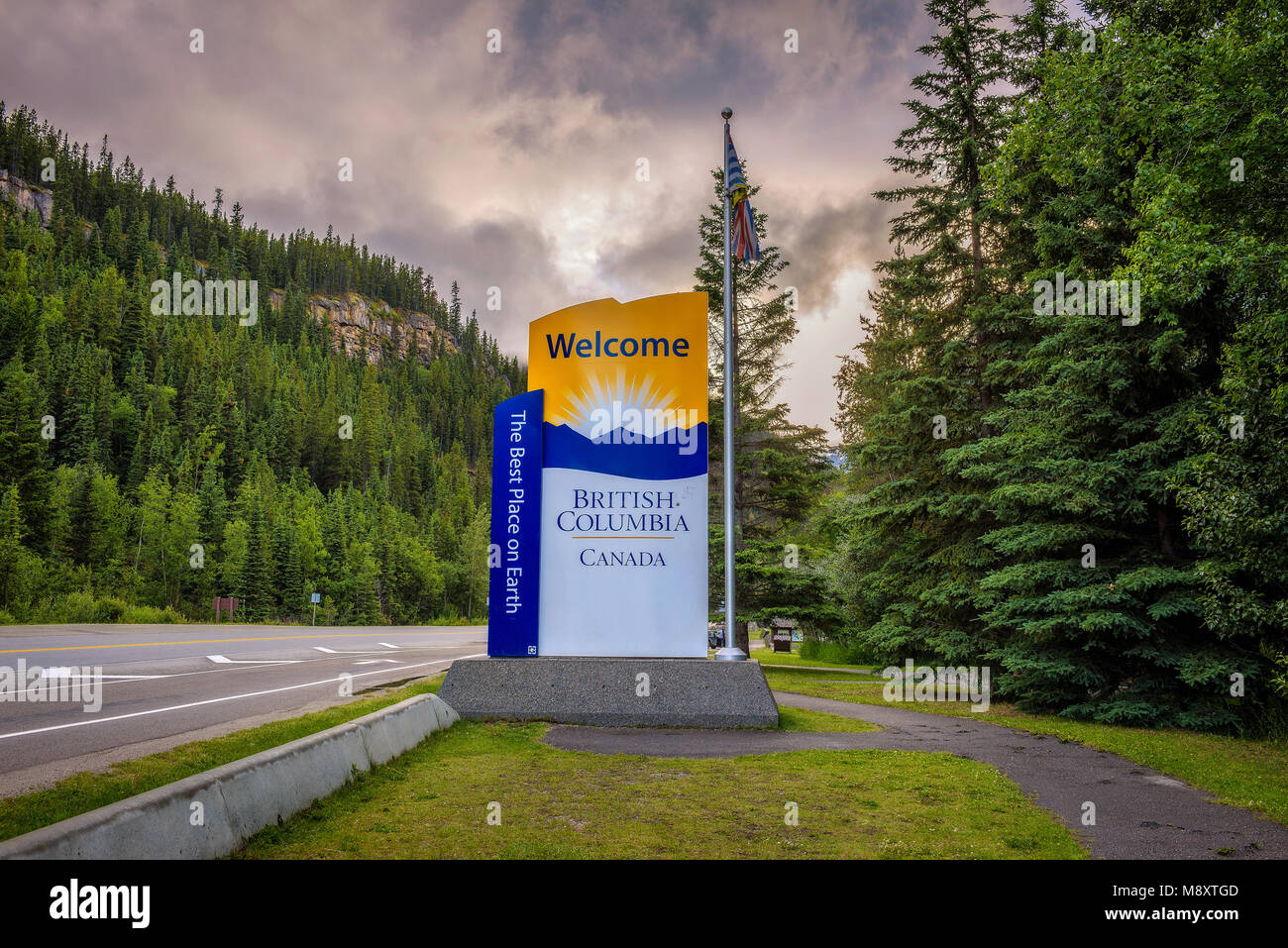 Welcome sign to the British Columbia state of Canada Stock Photo