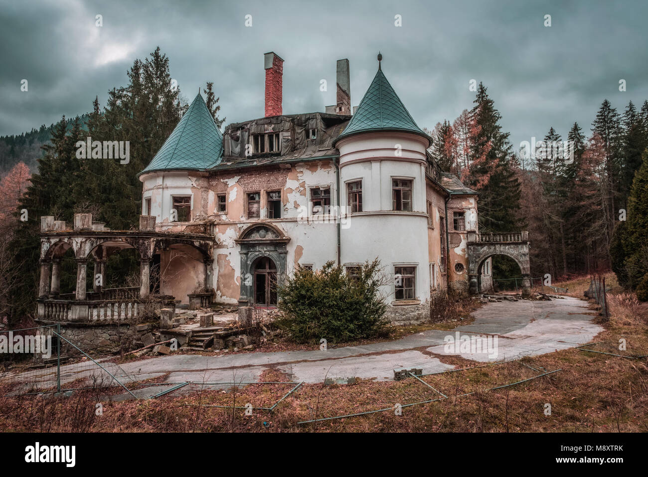 Abandoned health spa resort near the village of Rajecke Teplice  Stock Photo