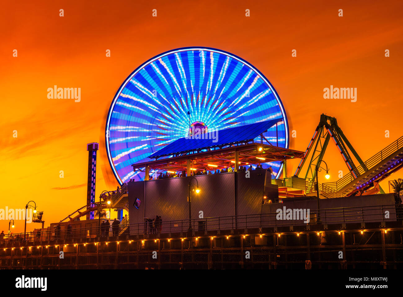 Sunset at the Santa Monica Pier in Los Angeles Stock Photo