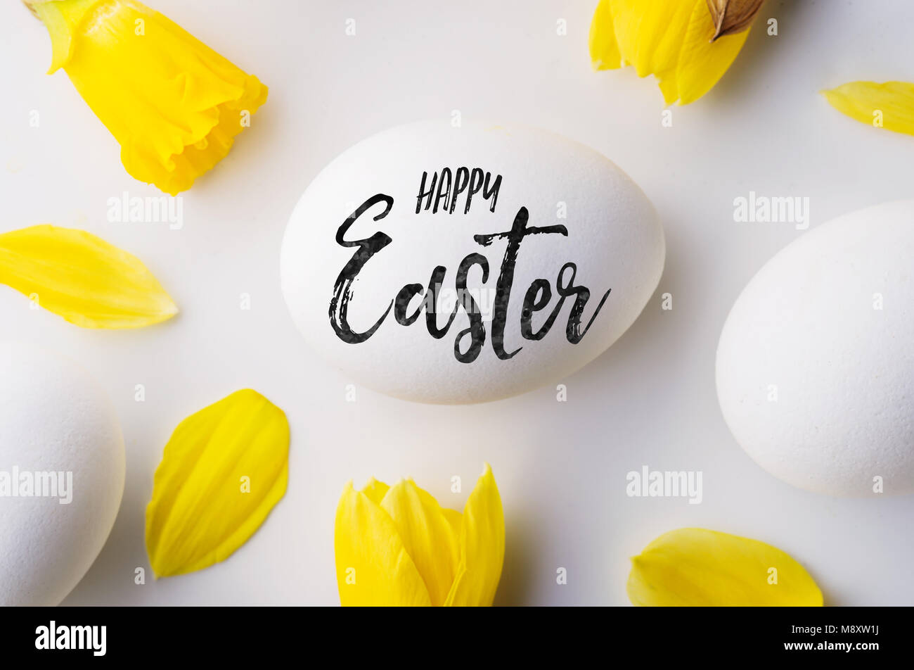 Easter and spring flat lay on a white background Stock Photo - Alamy