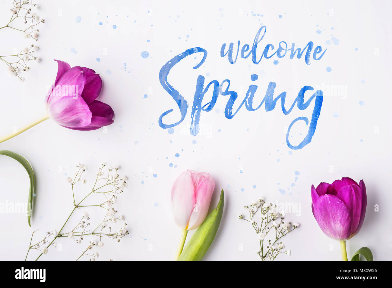 Easter and spring flat lay on a white background Stock Photo - Alamy