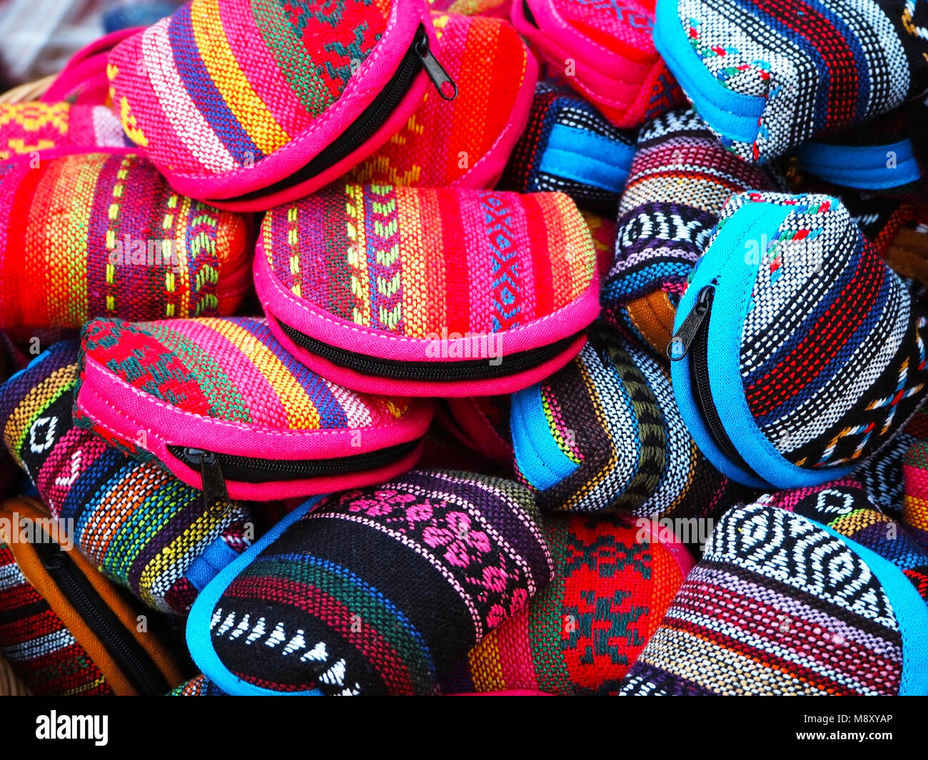 Multi-Colored Handmade Tribal Fabric Coin Purses Stock Photo