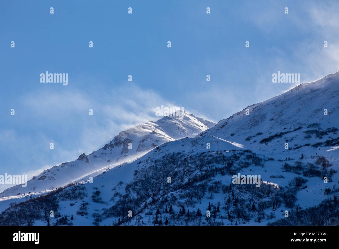 Blowing Snow, Chugach Mountains, Eagle River, Anchorage, Alaska Stock