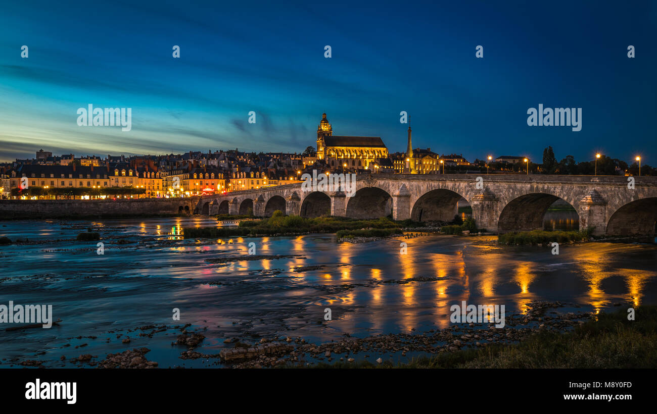 Sunset image of Blois and the Loire River, France Stock Photo