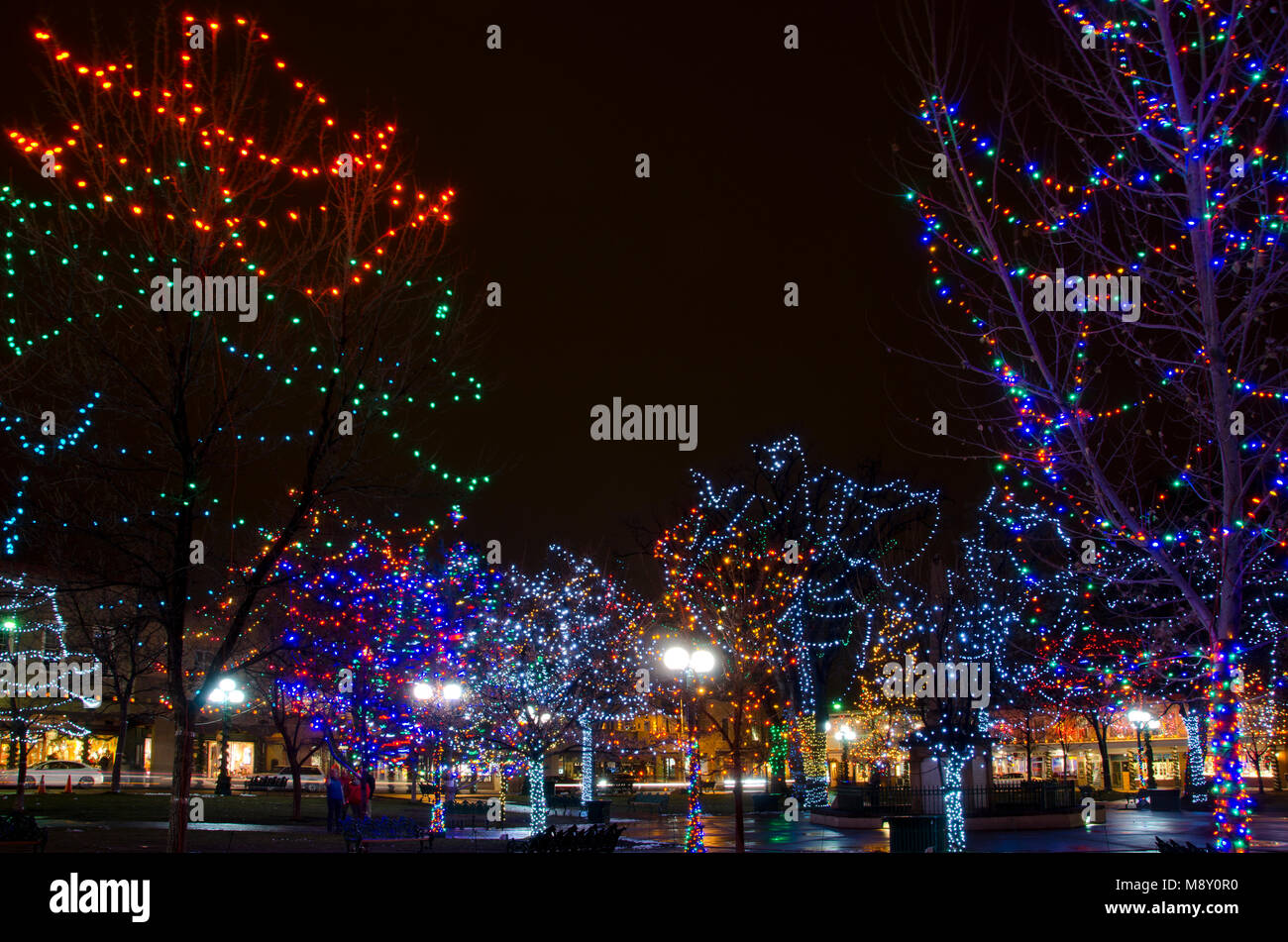 The Plaza in Santa Fe is decorated with thousands of Christmas lights