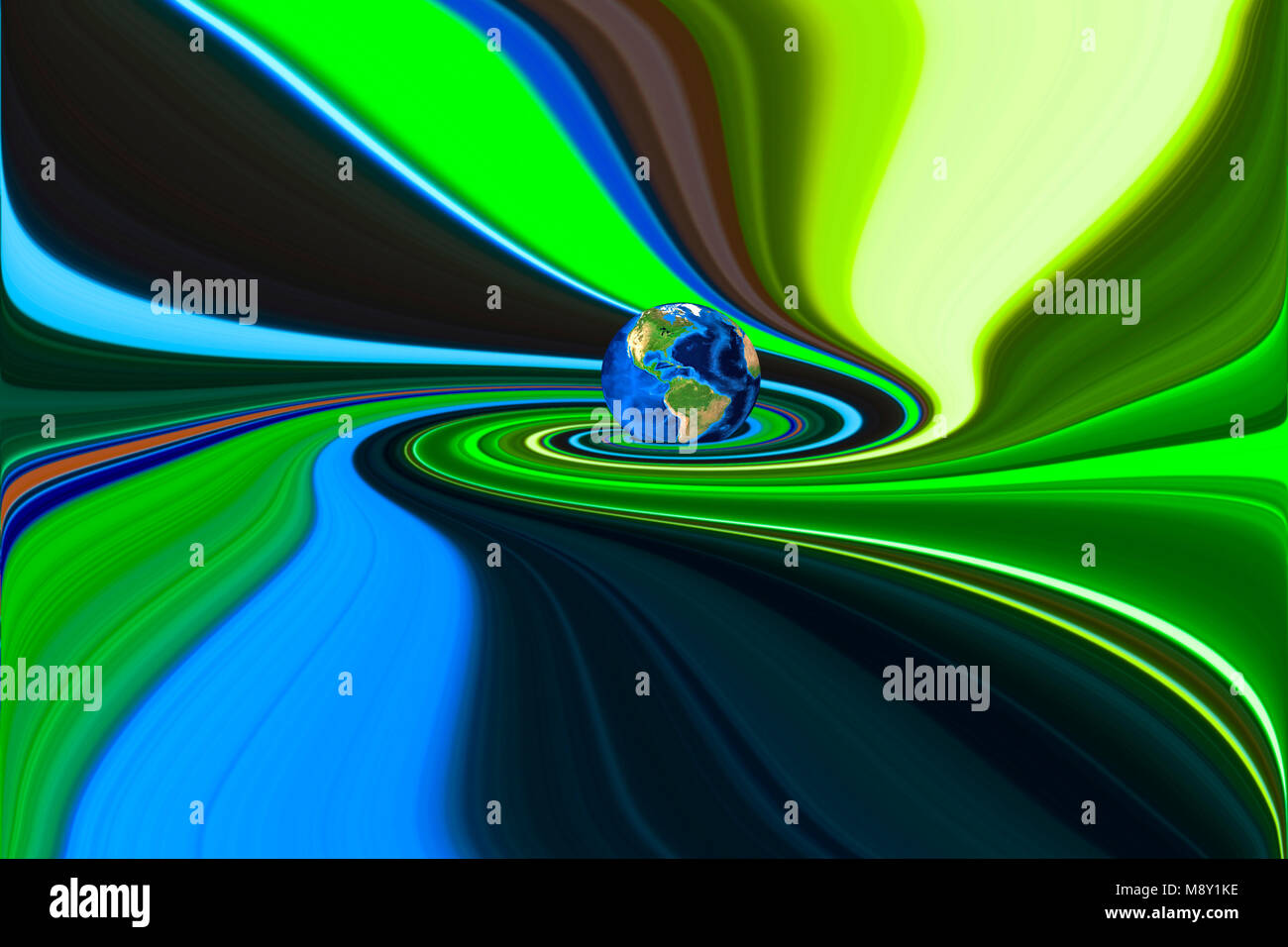 Planet Earth in swirling colorful background Stock Photo