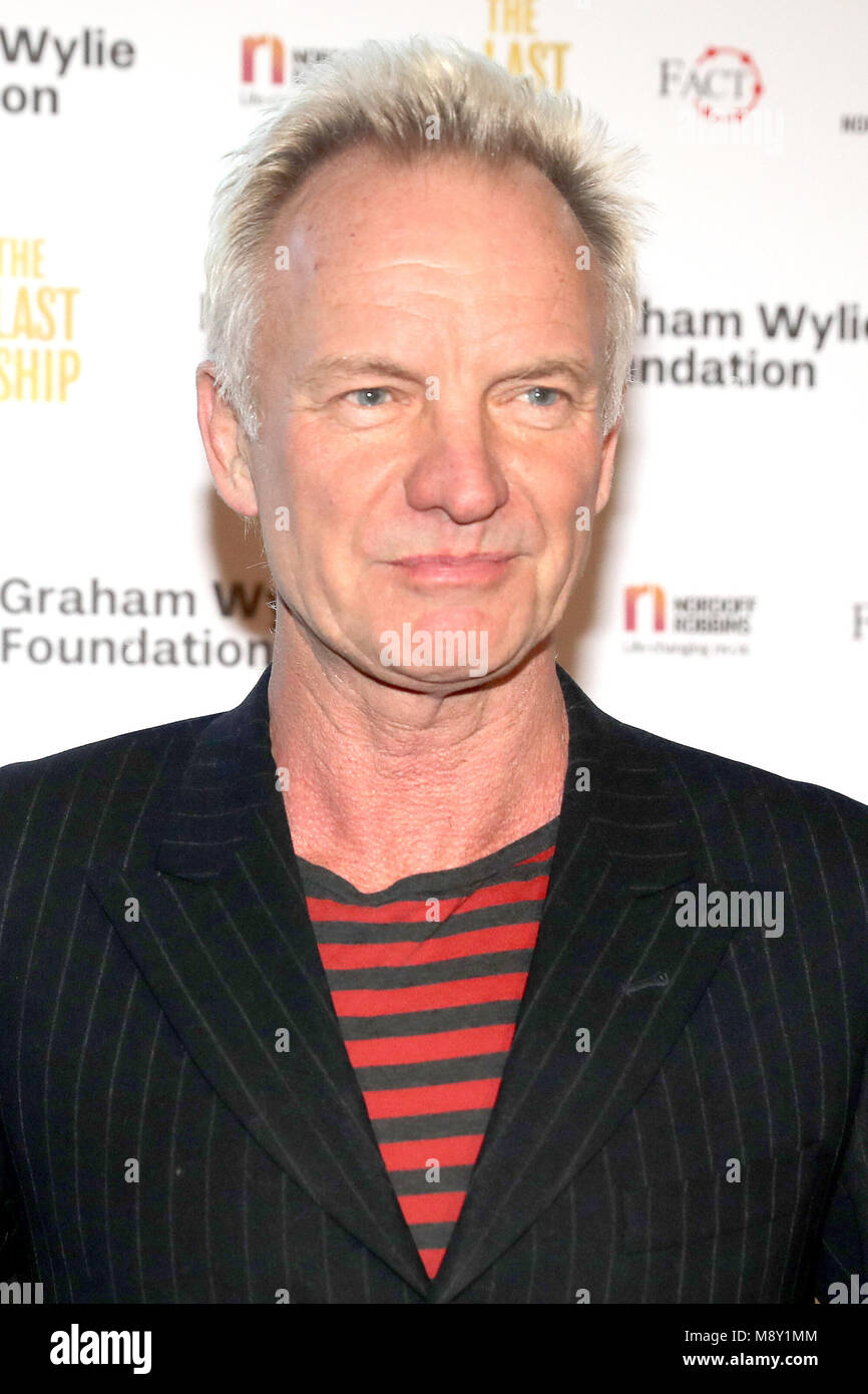 Sting arrives for the gala performance of The Last Ship, Sting's Tony-nominated musical at Northern Stage, Barras Bridge, Newcastle upon Tyne. Stock Photo