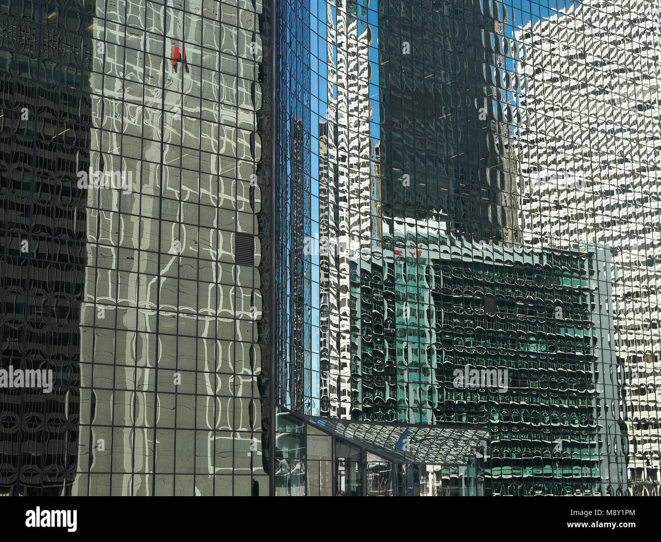 abstract image of Chicago buildings reflected in glass Stock Photo