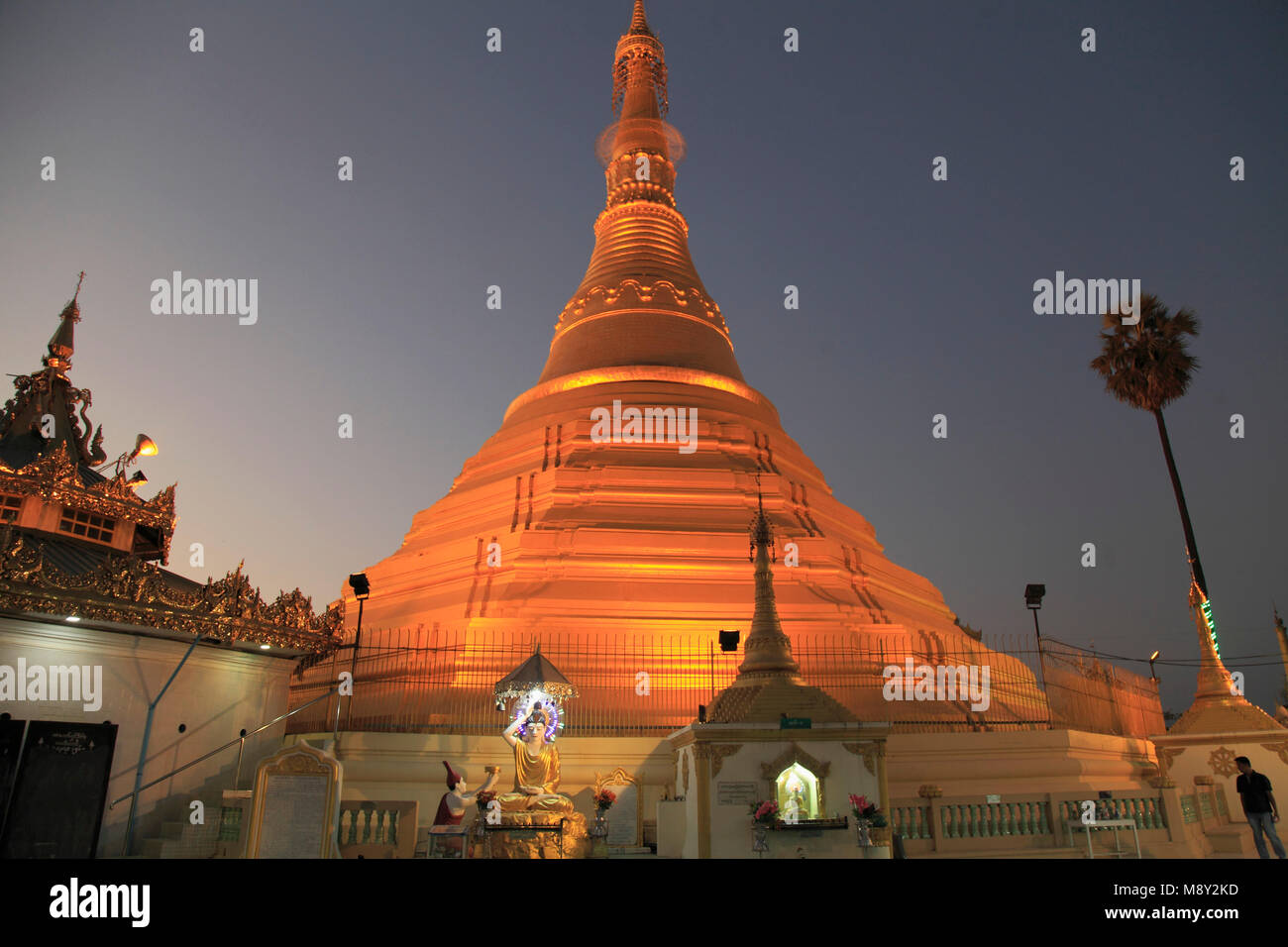 Myanmar, Mon State, Mawlamyine, U Zina Pagoda, night, illuminated, Stock Photo