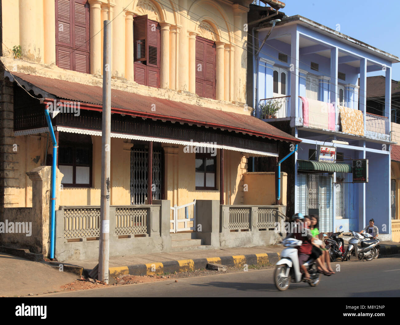 Myanmar, Mon State, Mawlamyine, colonial houses, street scene, Stock Photo
