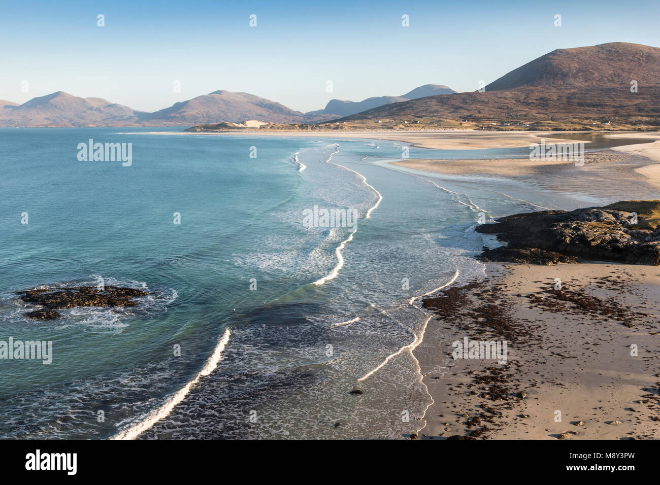 Coastline at Seilebost on the Isle of Harris in the Outer Hebrides. Stock Photo
