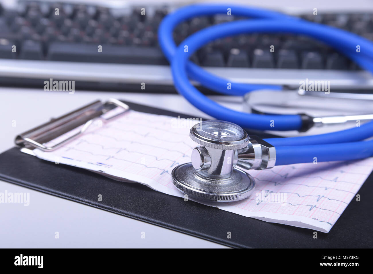 Stethoscope on modern laptop computer. rx prescription. Healthcare ...