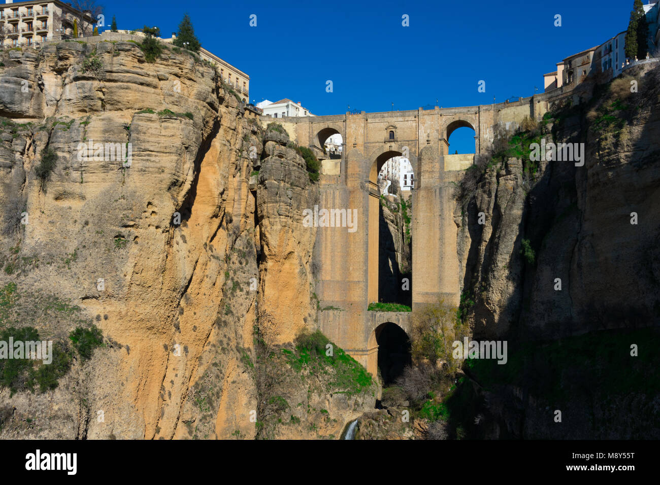 View of the New Bridge (Puente Nuevo) , Tajo Gorge (Tajo de Ronda) and Guadalevin River. Ronda, Spain Stock Photo
