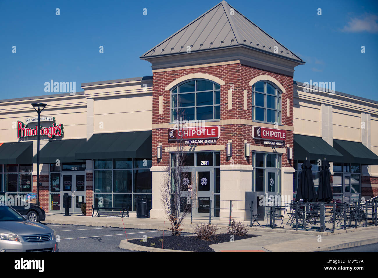 Lancaster, PA, USA - March 15, 2018: Exterior of Chipotle Mexican Grill restaurant, an American chain serving fast food in over 2000 locations. Stock Photo