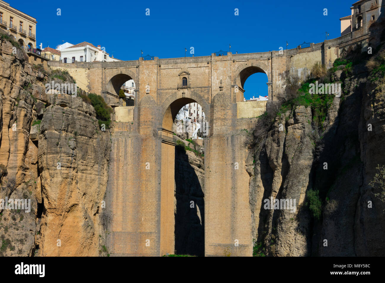 View of the New Bridge (Puente Nuevo) and Tajo Gorge (Tajo de Ronda). Ronda, Spain Stock Photo