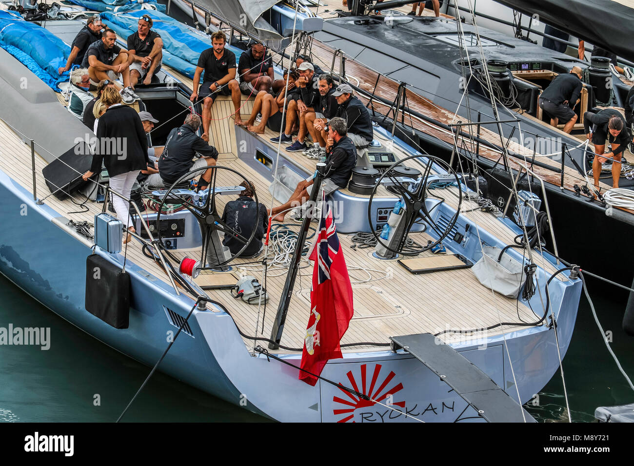 RYOKAN 2 DUAGLAS - Voiles de St. Tropez 29.09.2017-08.10.2017. - Sailors  Life after sailing Port de St. Tropez Stock Photo - Alamy