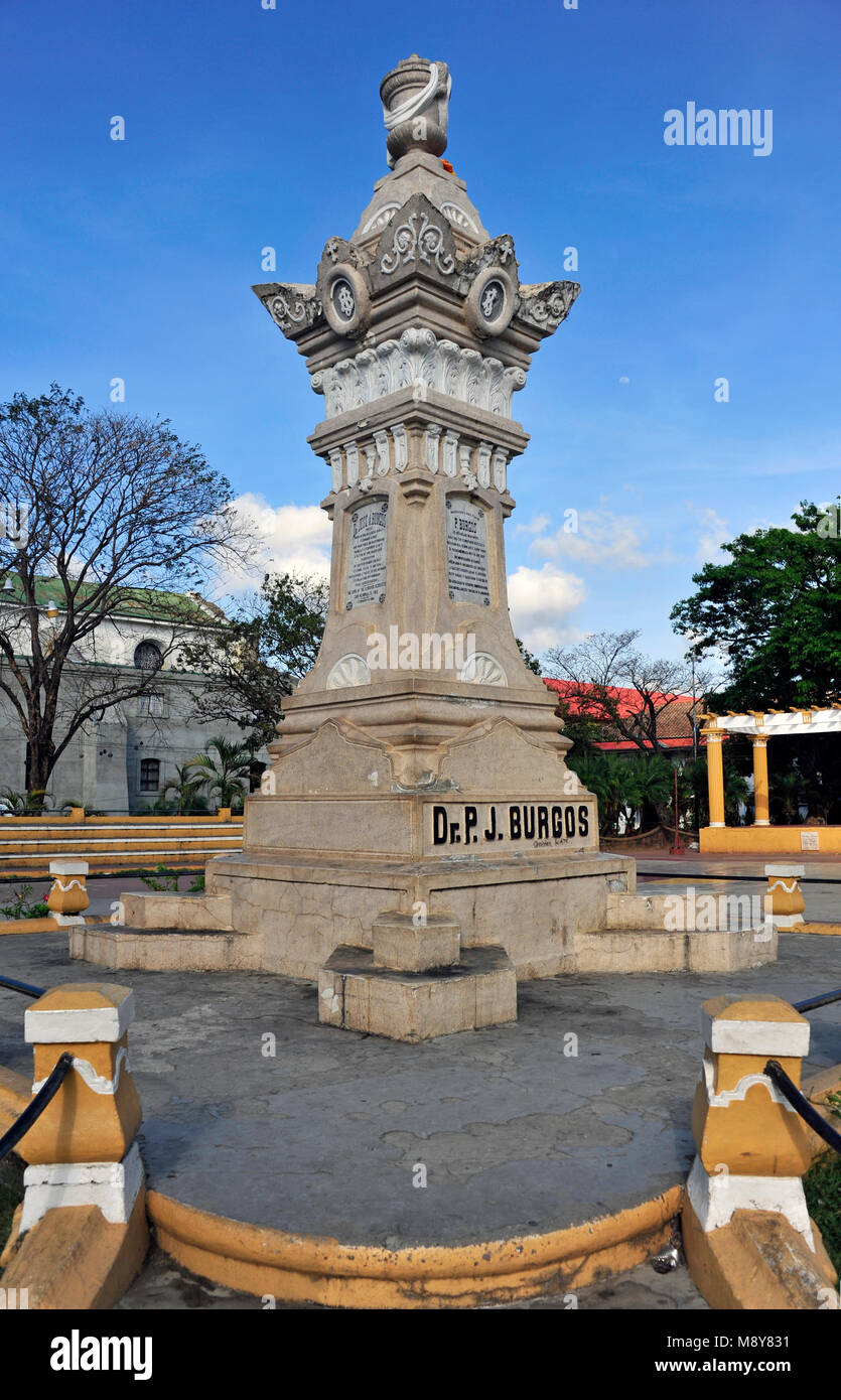 Monument to father J.P. Burgos in Plaza Burgos in Vigan city, Ilocos Sur, Philippines Stock Photo