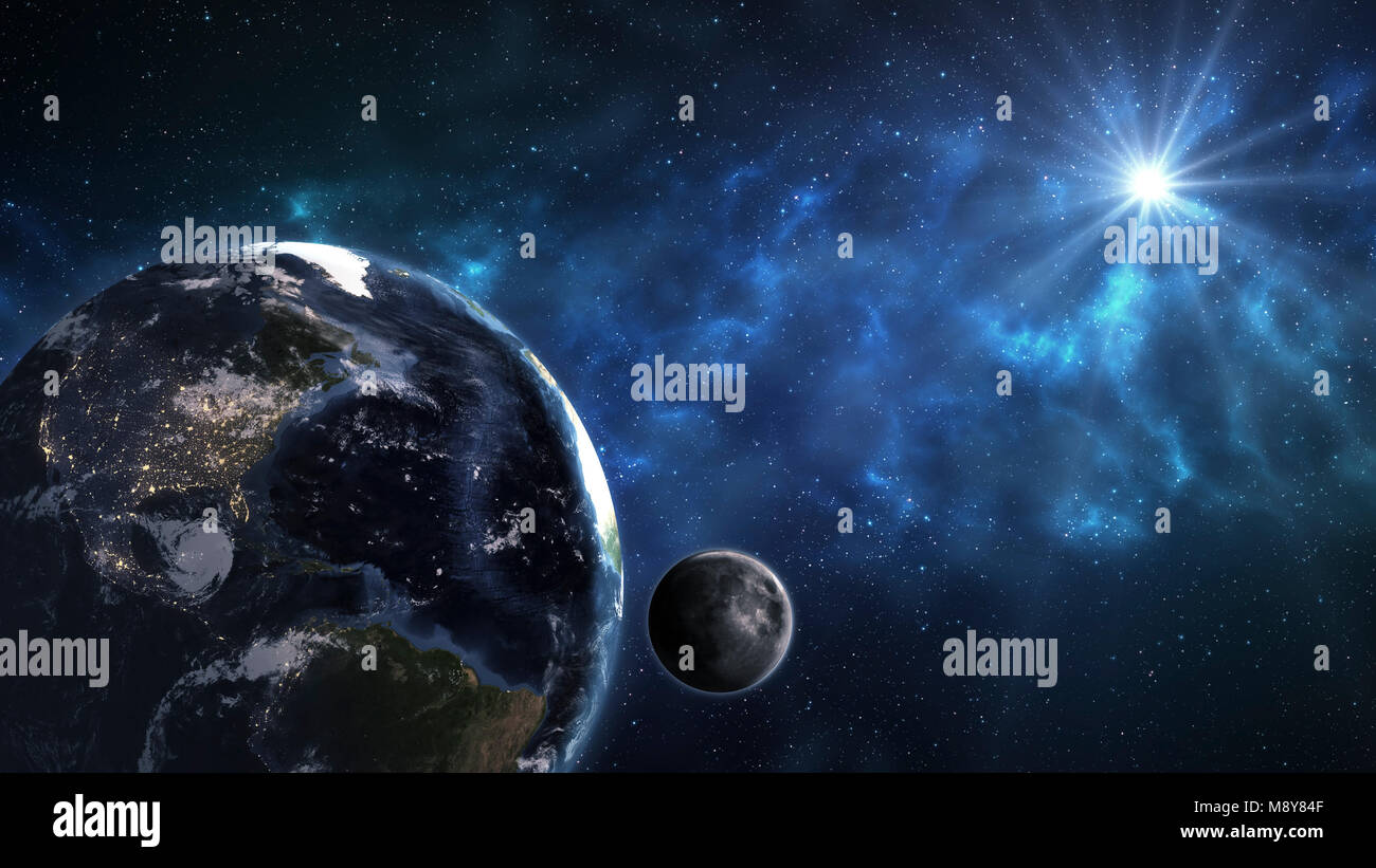 Earth in the outer space with beautiful sunrise. Elements of this image ...