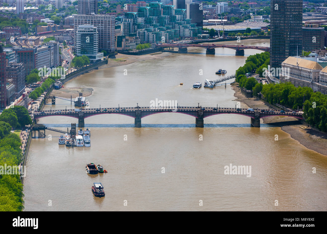 Aerial view of Lambeth Bridge across River Thames, Lambeth area, London
