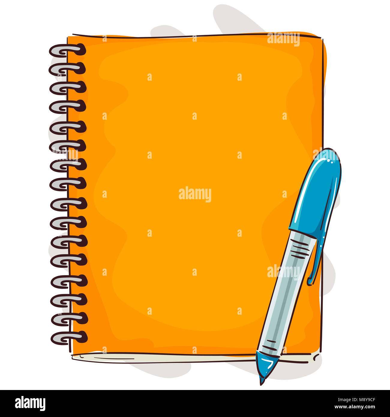 Illustration of Notebook and Pen Cartoon Style Stock Photo