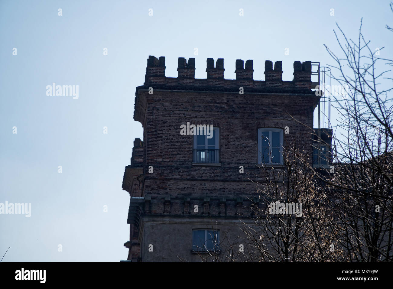 Library, Robecco sul Naviglio, Milan province, Italy, 13 March 2018: Old library in Italy, like castle. Stock Photo