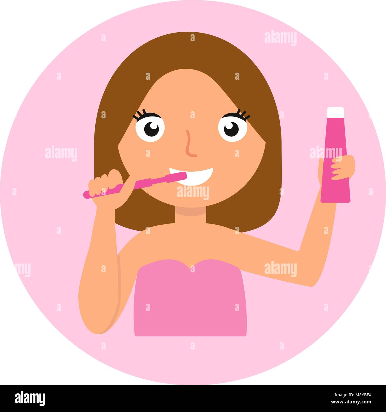Vector illustration of cute girl brushing her teeth Stock Vector
