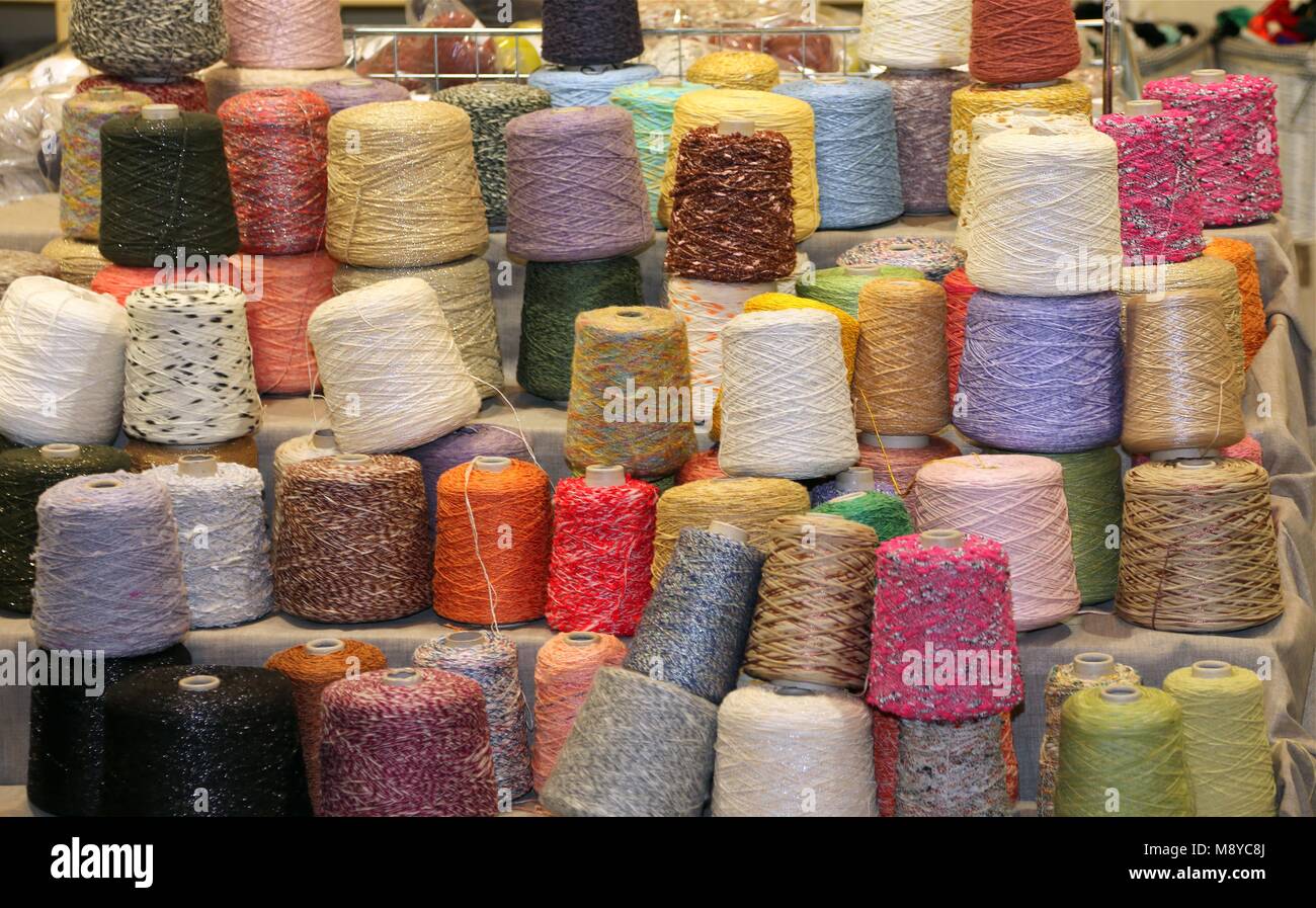 many spool of cotton threads Stock Photo Alamy