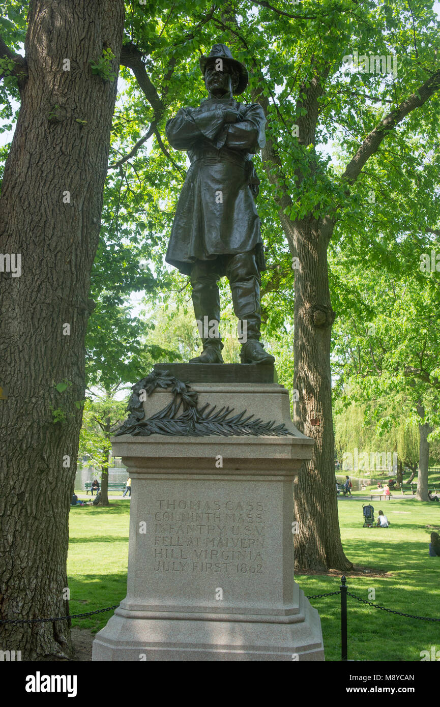 May 25 2016 Boston MA. A statue honoring  Col. Thomas Cass, the founder of the 9th regiment Massachusetts Volunteer Infantry. Stock Photo