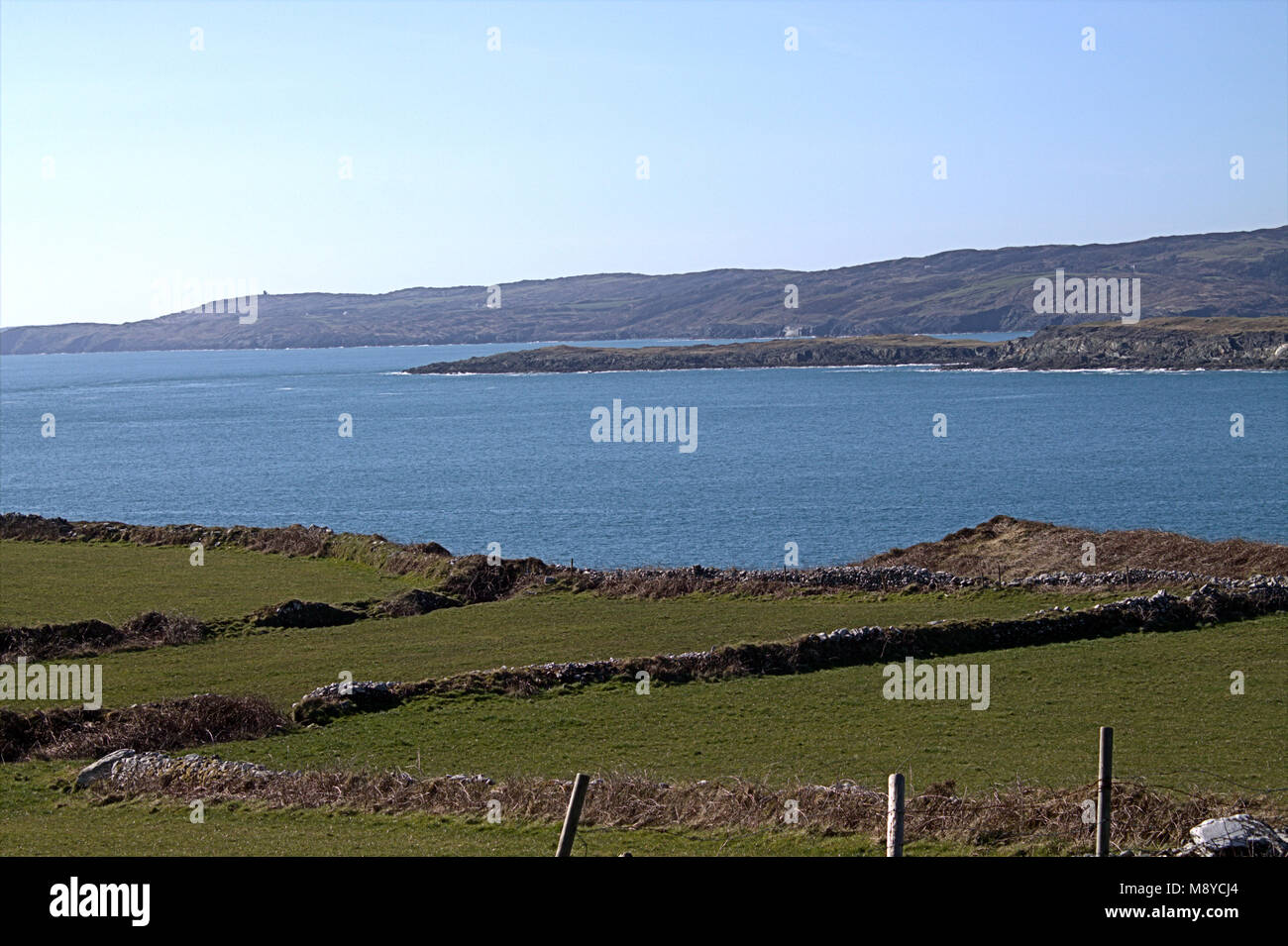 views across the irish coastline and surrounding countryside of west cork, ireland. Stock Photo