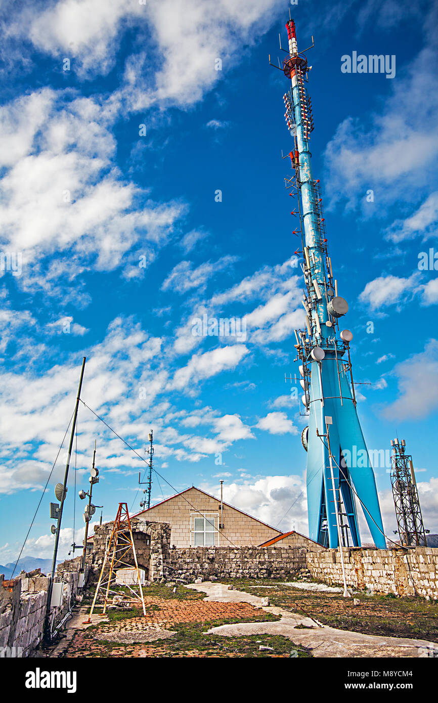 Radio antenna on the mountain Srd at Dubrovnik Croatia Stock Photo