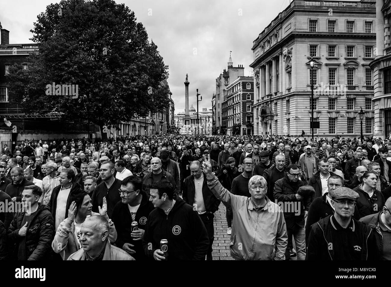 Football fans from across the UK marching against extremism under the banner of the FLA (football lads alliance), Whitehall, London, UK Stock Photo