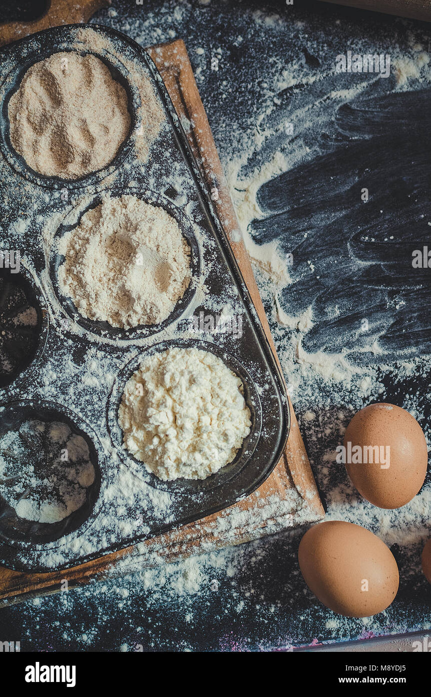 Different Kind Of Flour Various Types Of Flour In Metal Baking Form Different Kind Of Flour Various Types Of Flour In Metal Baking Form