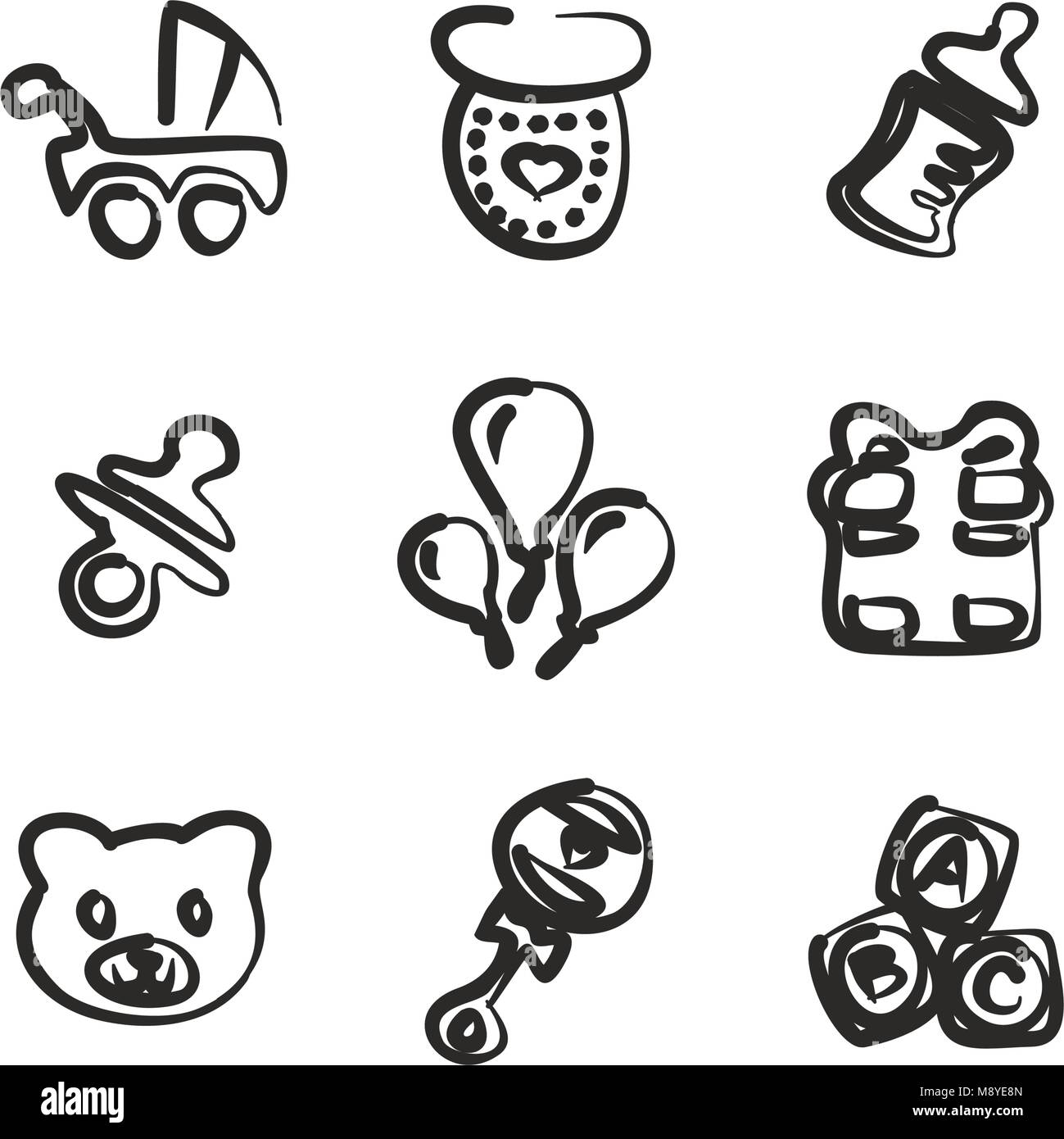 Baby Shower Icons Freehand Stock Vector Image \u0026 Art - Alamy, image size:1299x1390