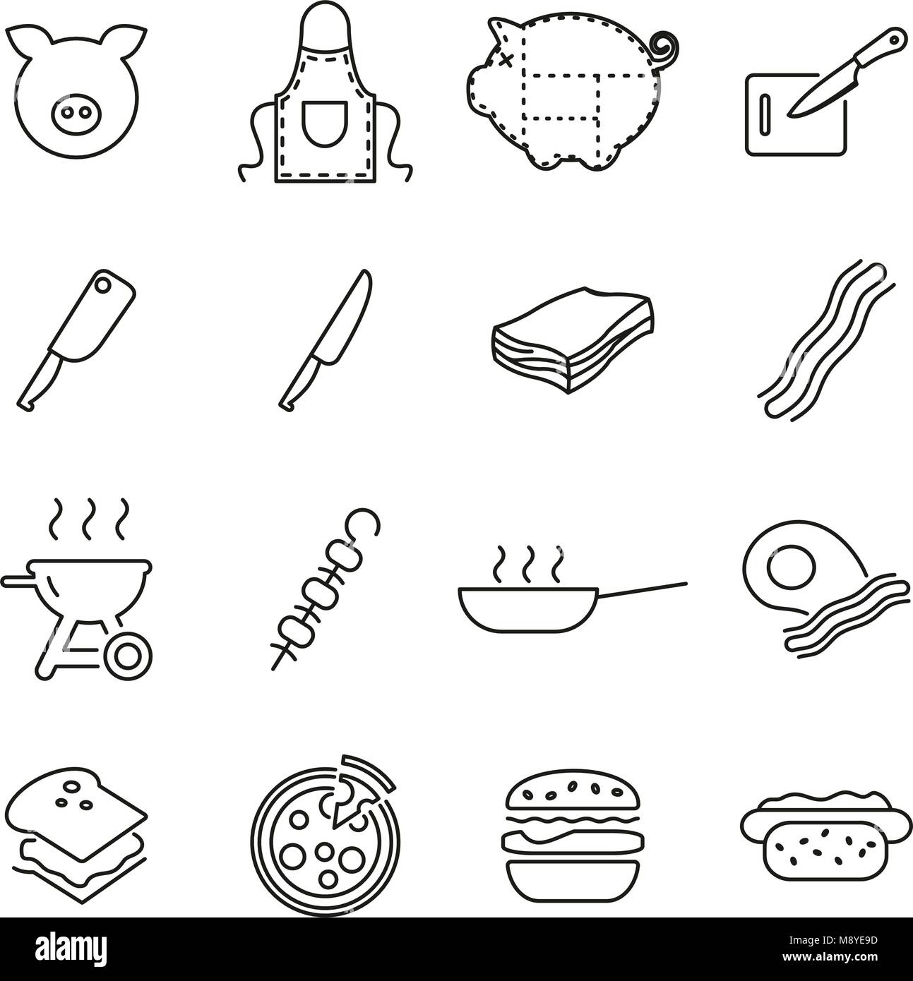 Bacon Icons Thin Line Vector Illustration Set Stock Vector Image & Art ...