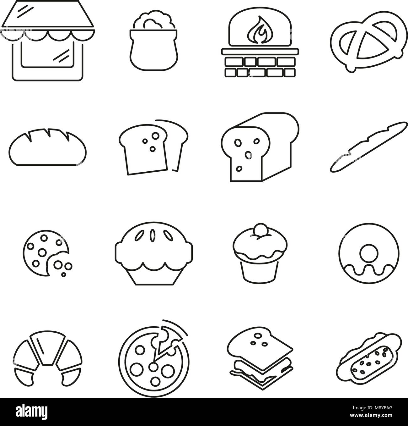 Bakery or Bakehouse Icons Thin Line Vector Illustration Set Stock ...