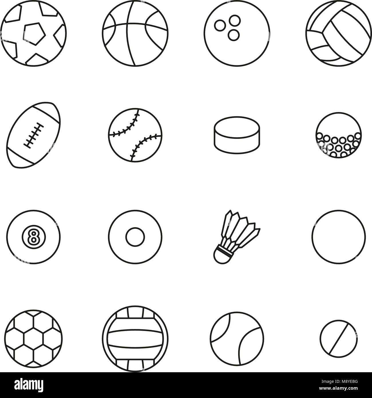 Ball or Ball Sports Icons Thin Line Vector Illustration Set Stock ...
