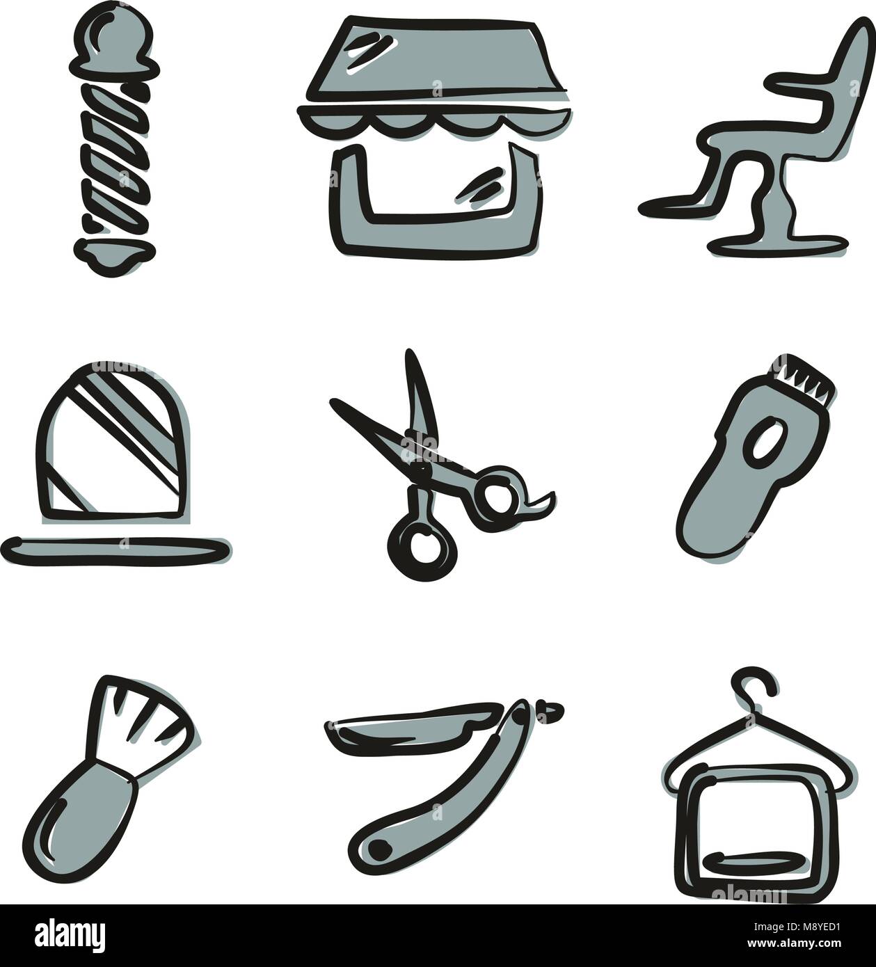 Barber Shop Icons Freehand 2 Color Stock Vector Image & Art - Alamy