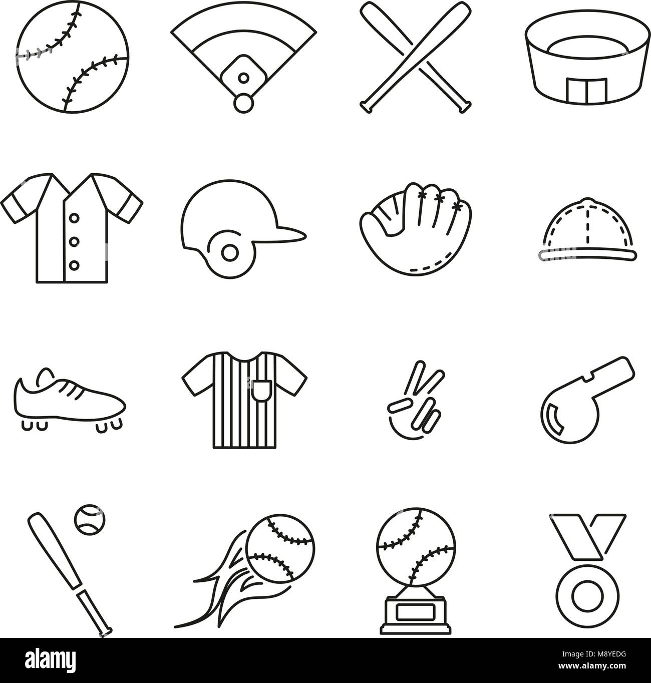 Baseball Sport Icons Thin Line Vector Illustration Set Stock Vector ...