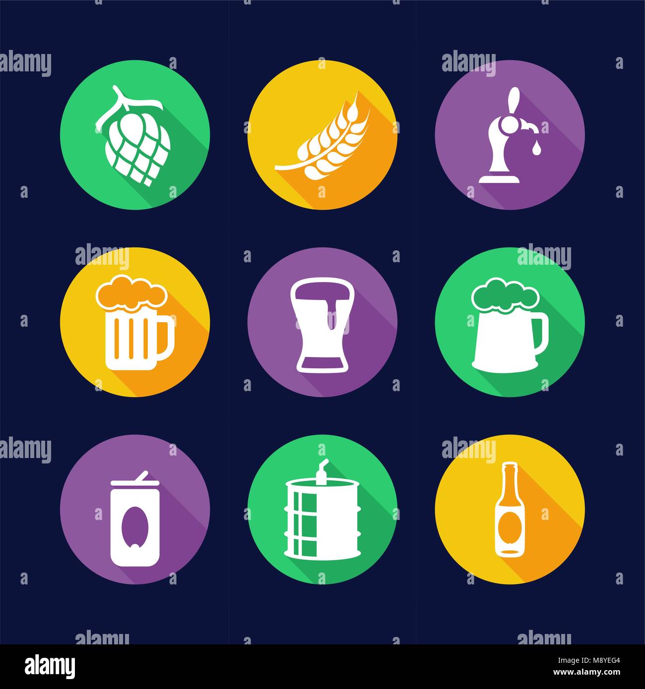 Beer Icons Flat Design Circle Stock Vector Image & Art - Alamy
