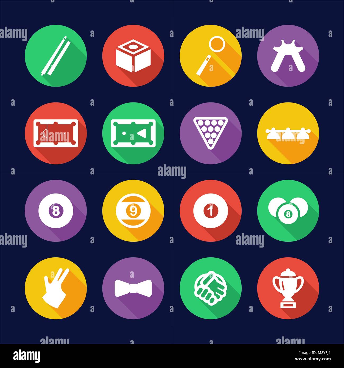 Billiards Icons Flat Design Circle Stock Vector Image & Art - Alamy