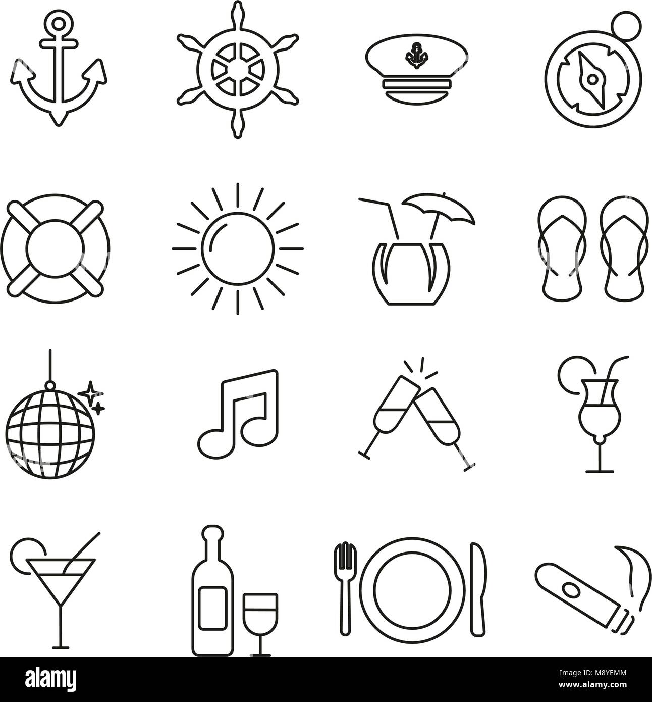 Boat Cruise Icons Thin Line Vector Illustration Set Stock Vector Image ...