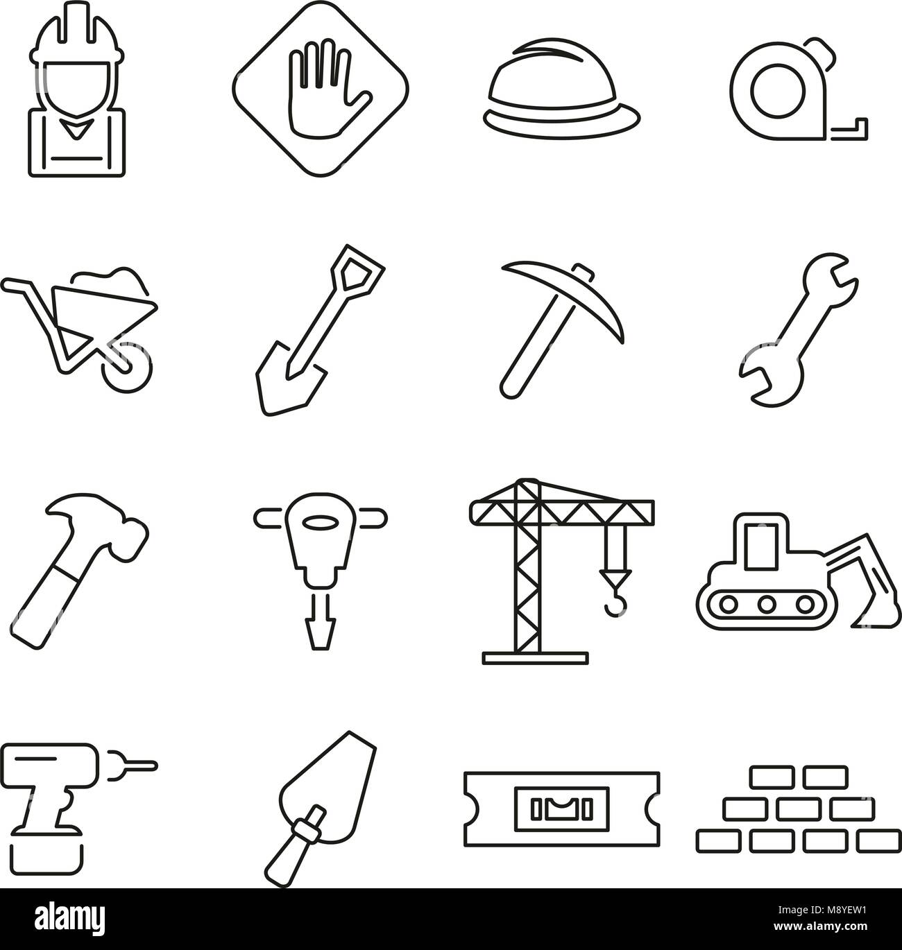 Builders Site or Construction Site Icons Thin Line Vector Illustration Set Stock Vector