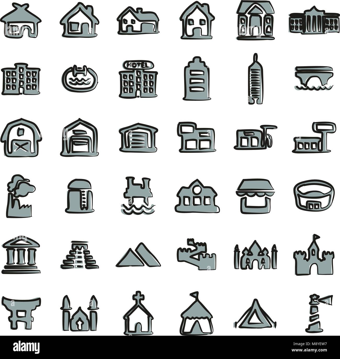 Buildings Icons Freehand 2 Color Stock Vector Image & Art - Alamy