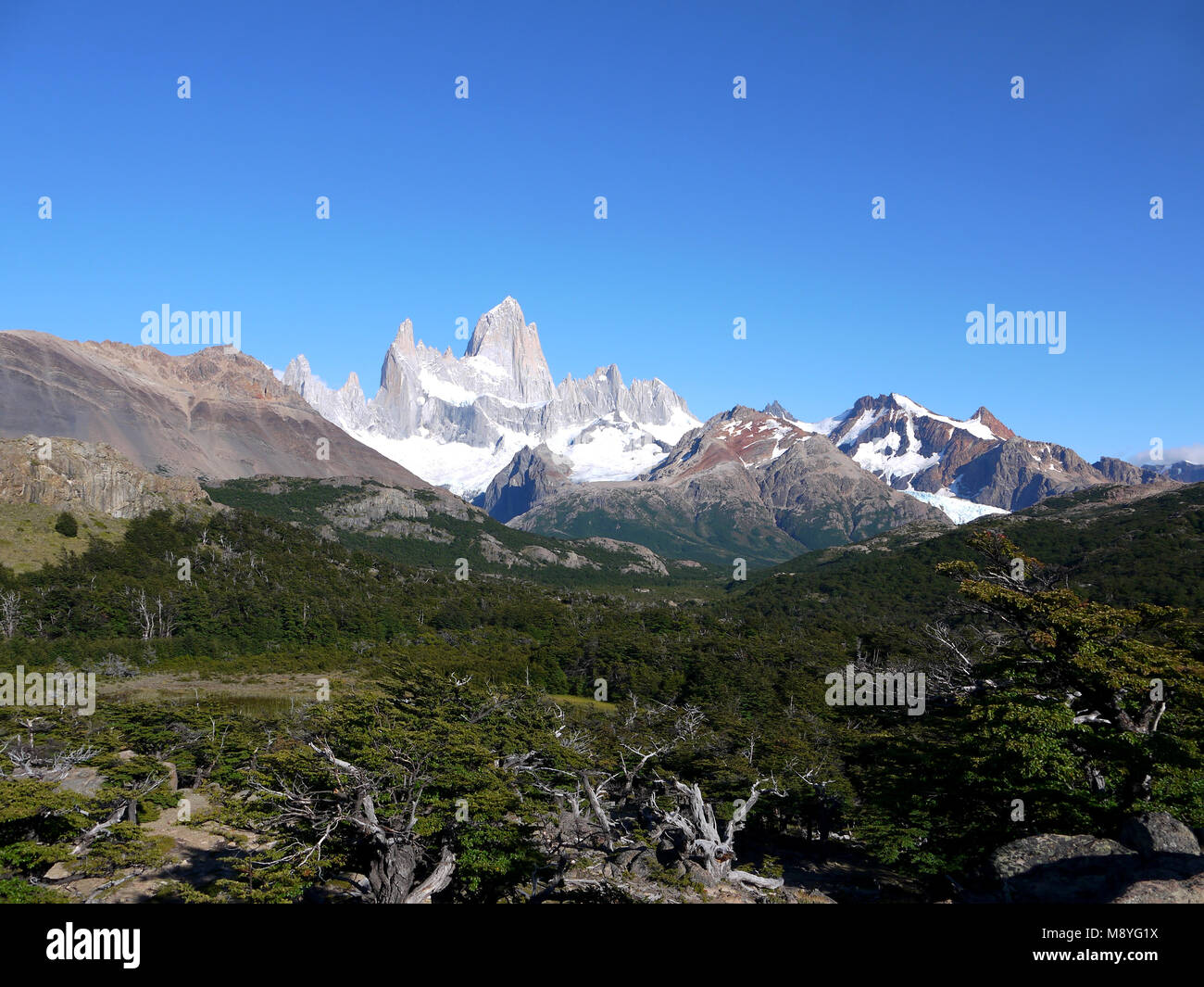 Mount Fitz Roy and surrounding peaks near El Chalten Santa Cruz Argentina Stock Photo