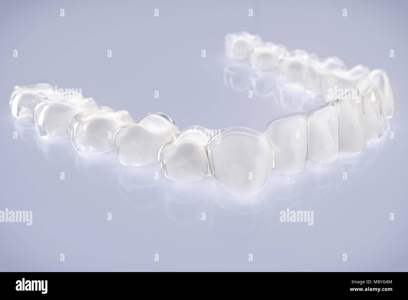 Invisible aligner, braces with white teeth- 3D Rendering Stock Photo