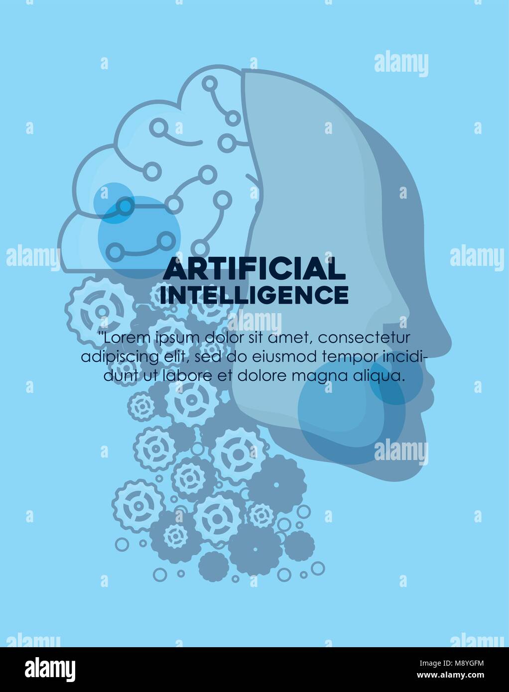 Artificial Intelligence design with robotic head over blue background ...