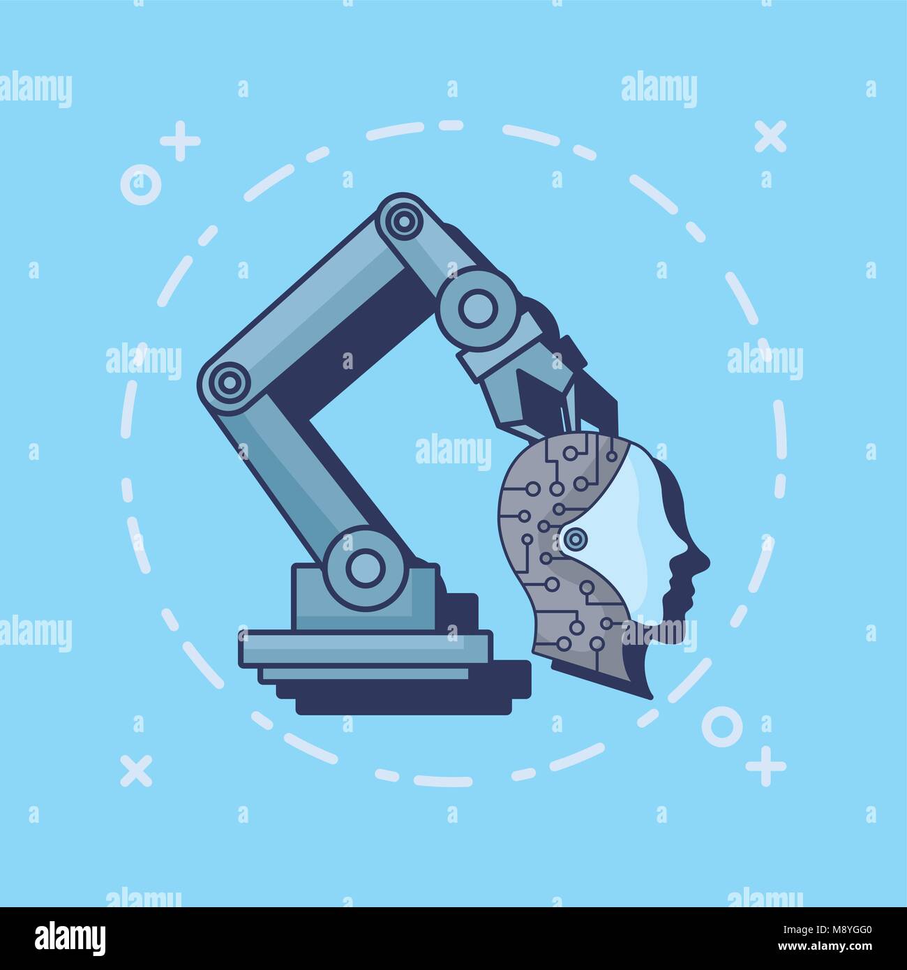 Artificial Intelligence design with robotic arm with robotic head over ...