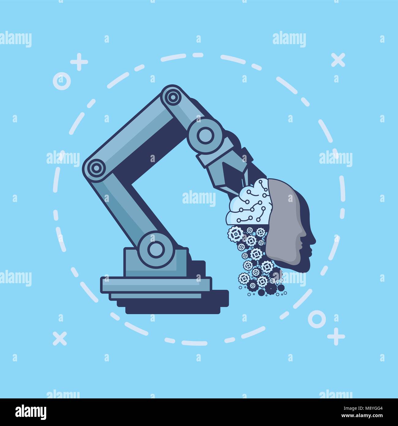 Artificial Intelligence design with robotic arm with robotic head over ...
