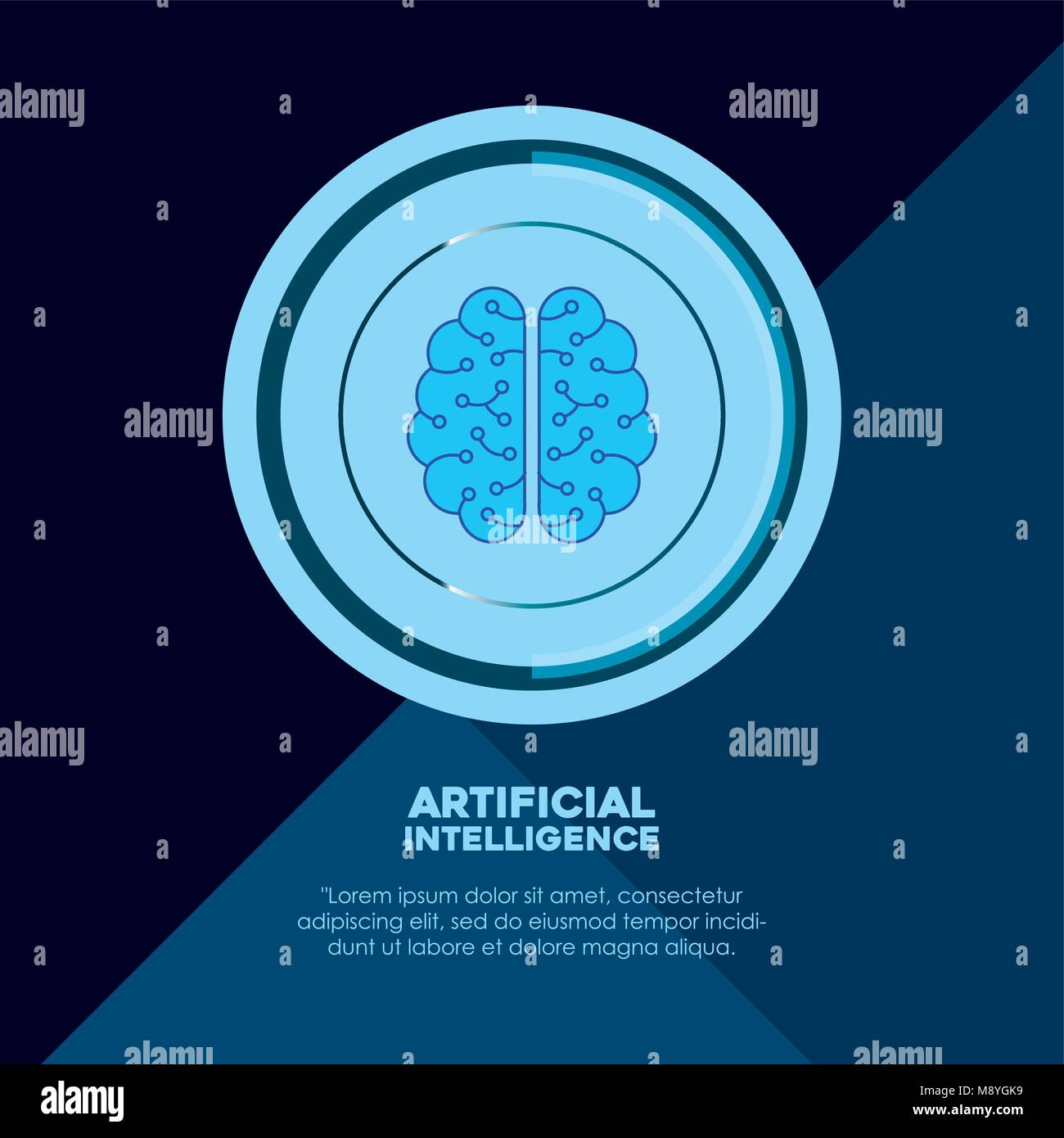 Artificial intelligence design with brain icon over blue circle and ...