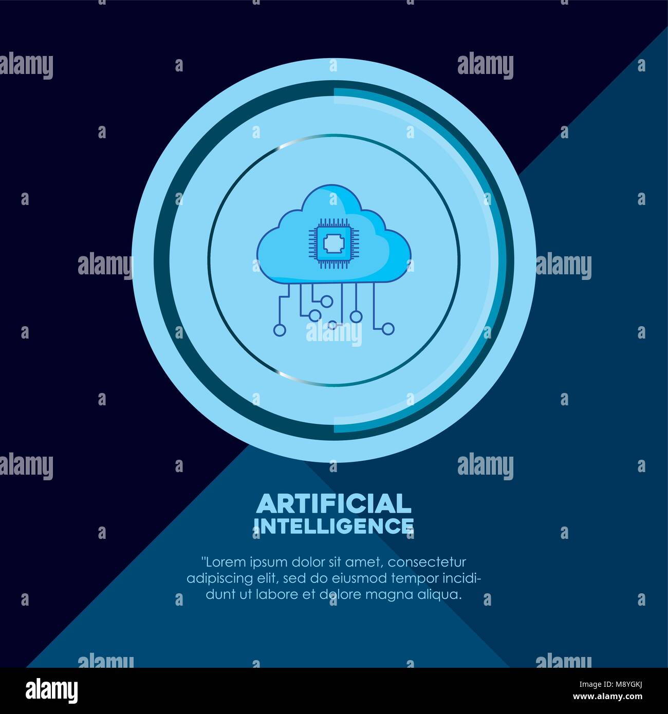 Artificial intelligence design with cloud icon over blue circle and ...